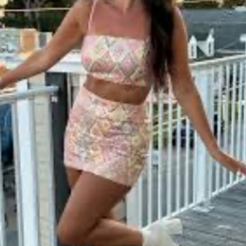 Caroline Constas, Sequin Crop Top & Mini Skirt Set